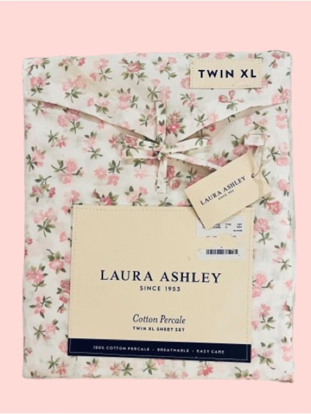 🆕- Laura Ashley Floral 100% Cotton Percale Twin XL Sheets - Pink & Green